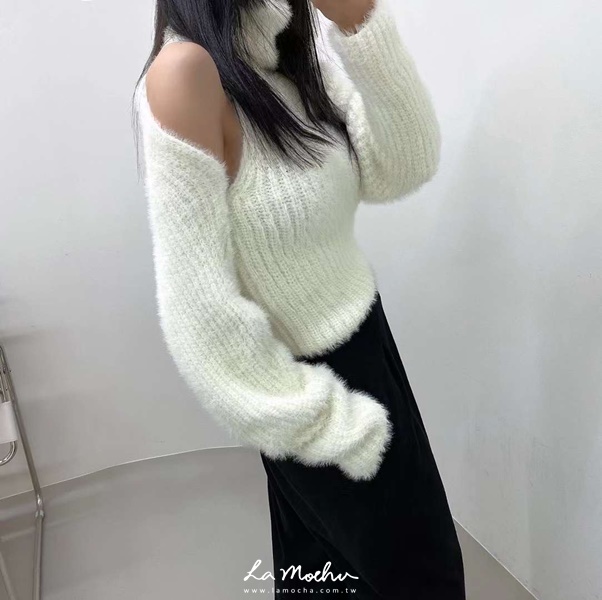 馬海毛短版坑條外套